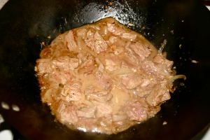 Add sauces and cornstarch water.  Allow 2-3 minutes to cook and sauce to thicken.